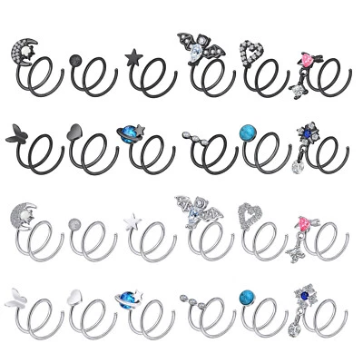 2PC Double Nose Hoop Ring For Piercing Nose Hoop Spiral Nose Ring Hoop For Women - Image 1 of 4