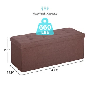 Storage Ottoman Bench 43" Folding Footrest Stool Toy Chest W/Lid & Divider Brown - Picture 1 of 24