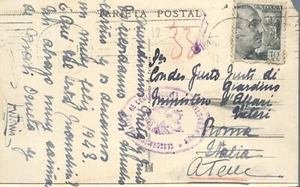 1942 Passed by Censor Spain to Italy San Sebastian Picture Postcard - Picture 1 of 2