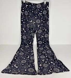 NoBo No Boundaries Womens Juniors Plus Flare Pants Moon & Stars Black M 7-9 - Picture 1 of 12