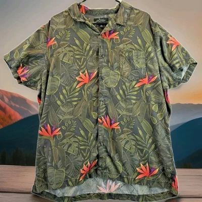Marc Anthony Green Floral Hawiian Lightweight S/S Button Shirt  Mens 2XL Slim - Изображение 1 из 4