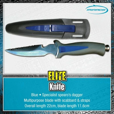 MIRAGE Elite Tool Knife Spearfishing Scuba Diving Snorkelling BLUE - image 1 of 2
