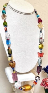 HERMOSO Collar Grande de Vidrio Veneciano de Diseñador Italiano Arte Multicolor Vidrio - Imagen 1 de 13
