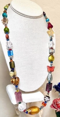 HERMOSO Collar Grande de Vidrio Veneciano de Diseñador Italiano Arte Multicolor Vidrio Foto 1 de 4