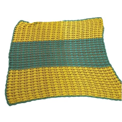 crocheted handmade baby afghan yellow green vintage scalloped edges - Image 1 of 4