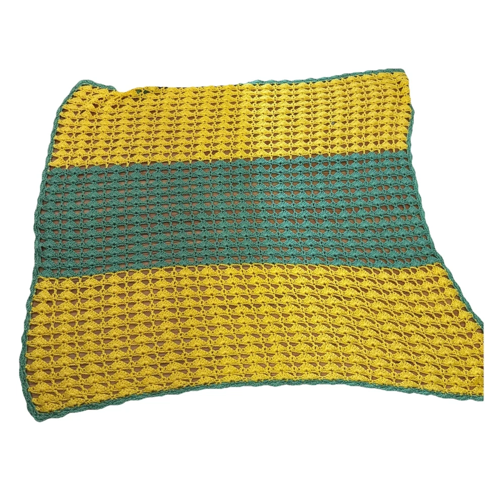 crocheted handmade baby Blanket Throw afghan yellow green vintage - Image 1 of 4