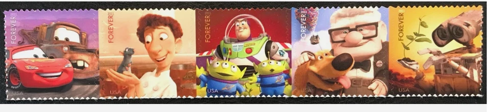 US Stamp, 2011 #4553-57 Forever - Pixar Films: Send a Hello - Strip of 5 - MNH - Image 1 of 1