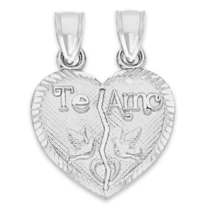 10k White Solid Gold Te Amo Heart Pendant - Friends and Family Jewelry - Picture 1 of 5