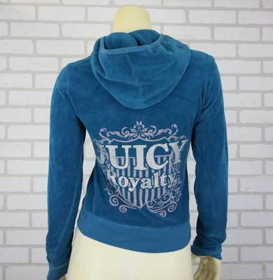 Juicy Couture Hoodie Womens Medium Velour Royalty Teal Blue Y2K Full Zip USA - Image 1 of 4
