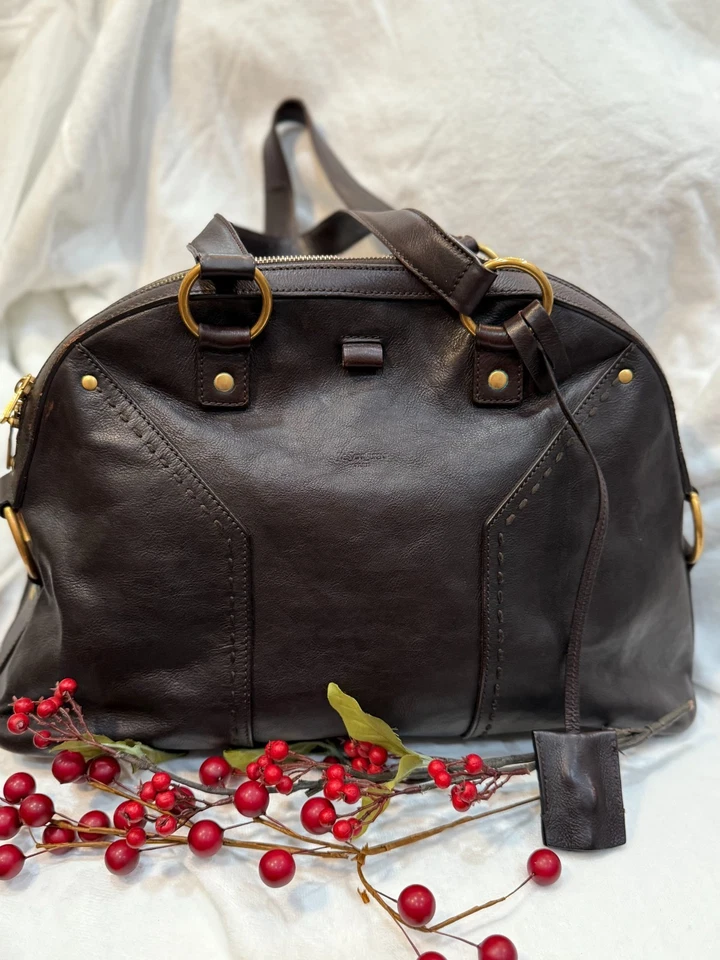 Yves Saint Laurent Muse 深棕色皮革复古单肩包 — 第 1/4 张图片