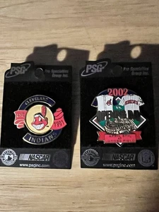 2 Vintage MLB Lapel Hat Pins -Cleveland Indians Chief Wahoo & 2002 Opening Day - Picture 1 of 3