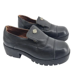Vintage Harley Davidson Slip On Chunky Mule Size 6 Leather Y2K Biker Edgy Rock - Picture 1 of 13