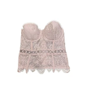 Corsé Bustier Victorias Secret Rosa Encaje Brillo Metálico Transparente Floral 36C - Imagen 1 de 7