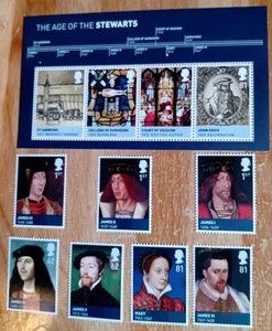 UK Mint Stamp Sheet & 7 Mint Stamps The Age Of The STEWARTS. JAMES 1ST/ V1. MARY - Picture 1 of 3