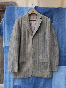 Vintage 1950s Al Baskin Harris Tweed Grey Striped Wool Sport Coat Jacket 41 Long - Picture 1 of 16