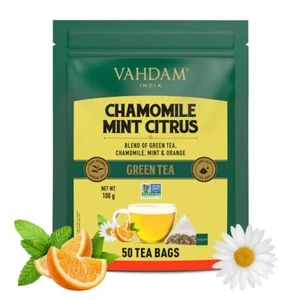 Vahdam Chamomile Mint Citrus Green Tea 50 Bags - Picture 1 of 8