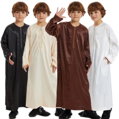 Musulmán Niño Jubba Thobe Árabe Marroquí Vestido Ramadán Caftán Islámico Niños Bata Larga Foto 1 de 4