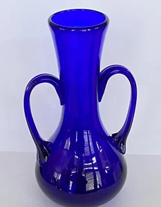 Art Deco Murano Cobalt Blue Vase With Matching Reeded Top Handles Circa 1930's - Picture 1 of 6