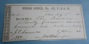 1865 - EL DORADO CA. - Hiram Lodge No. 43 F. & A.M. - Scheckdokument - Davidson - Bild 1 von 1