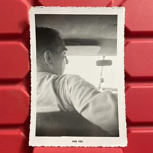Man Sitting In An Automobile Car 3 1/2 x 5 Photograph Vintage August 1955 - Picture 1 of 2