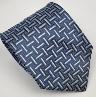 Corbata de seda para hombre de hoy azul plata geométrica para hombre Italia 56 x 3,75 Foto 1 de 4