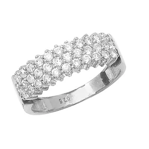 SALE PRICE Sterling Silver 3 Row Cubic Zirconia Band Ring, Size O (7402) - Picture 1 of 1