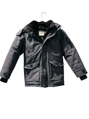 Chaqueta de invierno Diesel de piel sintética con capucha para niños forrada talla 7 bolsillos negros informal con cremallera Foto 1 de 4