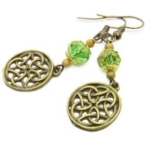 St. Patrick Metal Celtic Knott and Green Glass Bead Earrings By SoniaMcD - Imagen 1 de 24