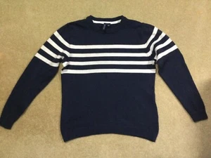 VGUC Janie and Jack 14 Boys Kids Blue White Striped Crew Neck Sweater Cotton - Picture 1 of 6