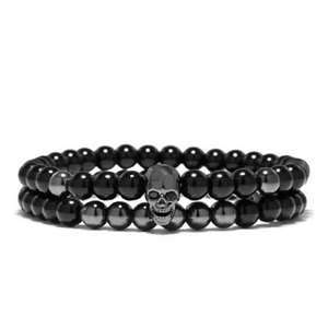 Moda Uomo 6mm Nero Teschio Pietra Perline Charm Bracciali Uomo Regalo Gioielli - Foto 1 di 4