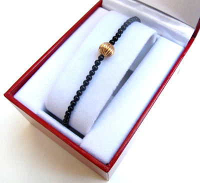 Brazalete de ónix negro con cuentas de oro amarillo sólido de 14k piedras preciosas naturales brazalete genuino para hombres Foto 1 de 4