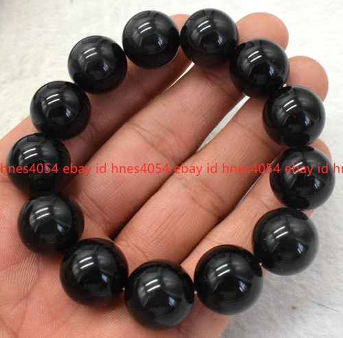 VALENTINO Enorme Bracciale Guarigione Reiki Pietra Preziosa Agata Nera 14mm Agata Nera 7 5 pollici