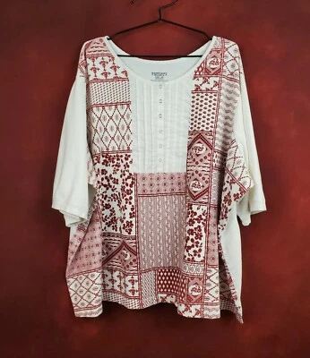 Pullover Mainstreet Azul Manga Corta Tejido y Tejido 5X Rojo Blanco Floral Elástico Foto 1 de 4