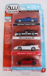 Autoworld Deluxe 4 Pack 1:64 Camara, Mustang, Firebird, Corvette New Box Damage - Bild 1 von 3