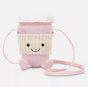Jellycat AMUSEABLE PINK COFFEE TO GO BAG Soft Plush Toy - Picture 1 of 5