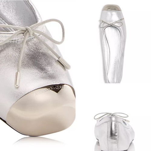 Alexander McQueen scarpe ballerine ballerine argento punta cappuccio logo taglia 38 $1095