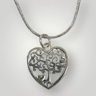 "Collar Corazón Árbol de la Vida 18"" Cadena Plata Real Plateado Corazón" Foto 1 de 4