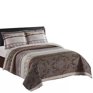 Royal Tradition Callisto Taupe Reversible Coverlets, King/California King Ove... - Picture 1 of 4