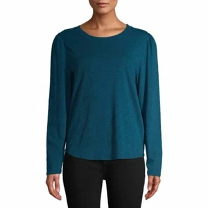 TIME AND TRU womens puff long sleeve ribbed  green shirt size 2XL FREE SHIPPING - Picture 1 of 5