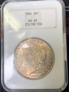1884 Morgan Silver Dollar, MS 63 NGC  Fatty Holder, Very Beautiful Reverse Tone 