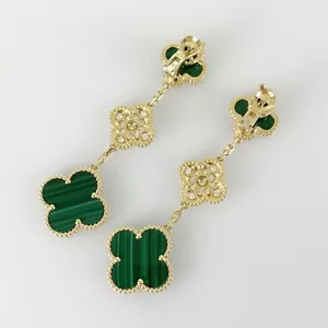 Van Cleef & Arpels Vintage Alhambra Earrings Malachite 18K YellowGold - Picture 1 of 5
