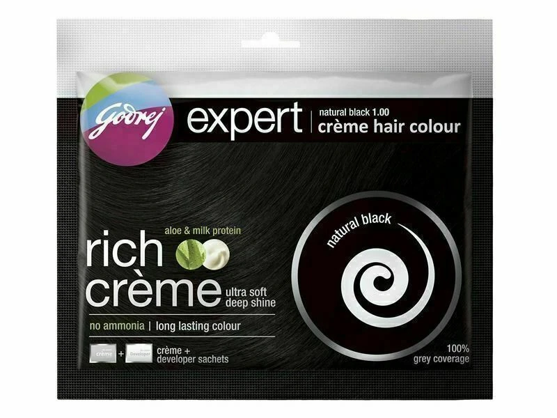 Godrej Expert Rich Creame Natural Black Hair Dye Color pack of 5 +free 1 brush Foto 1 de 2