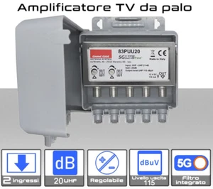 83PUU20 Emme Esse Amplificatore antenna TV 2 ingressi UHF 20dB regolabile - Photo 1/1
