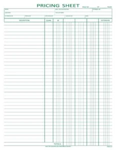 250 Pricing Sheets / 8.5 x 11 / Nebs Deluxe # 235 - Picture 1 of 1