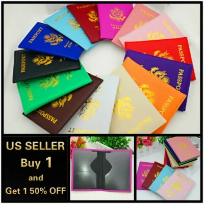 Funda de cuero con soporte para pasaporte Estuche de viaje Cartera EE. UU. Emblema Dorado Foto 1 de 4