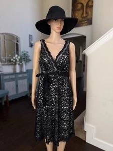 White House Black Market Black Lace Cream Lining Dress 10 EUC - Picture 1 of 9