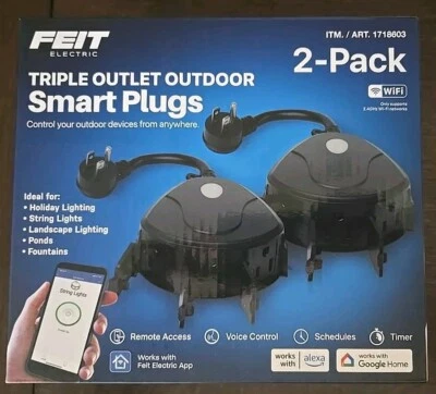🌟NEW🌟 Feit Electric 2-PACK Triple Outlet Outdoor Smart Plugs APP Controlled - Image 1 of 4
