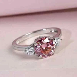 2Ct Round Cut Lab Created Pink Sapphire Engagement Ring 14K White Gold Plated - Picture 1 of 7