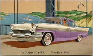 Tarjeta postal publicitaria de automóvil Packard Clipper 1957 sedán/coche púrpura/sin usar - Imagen 1 de 2