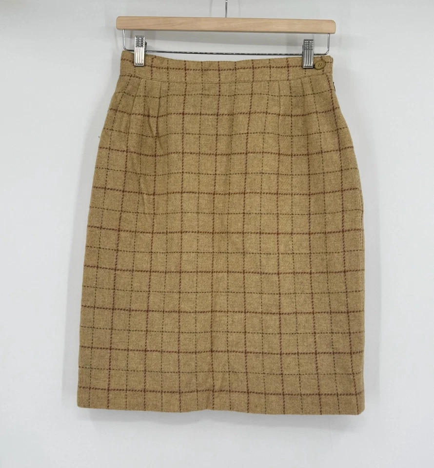 Falda recta de lana a cuadros tostados Yves Saint Laurent talla 6 Foto 1 de 3